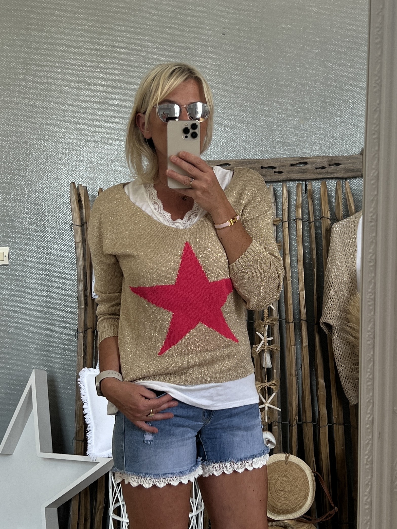 Pull Lurex dore fluo Au Chateau De Sable Boutique en ligne pour femme