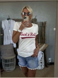 T-shirt Rock  blanc/fushia