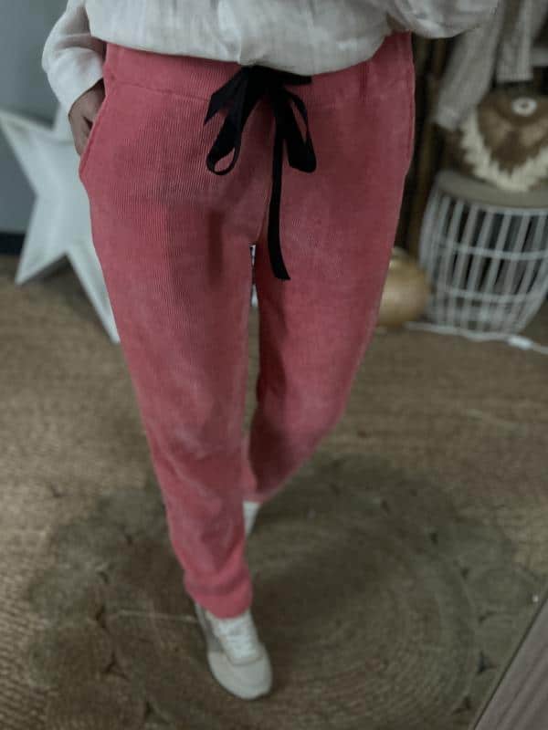 Pantalon jogger en velours - Rose - FEMME