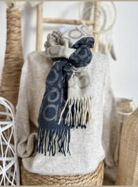 Châle écharpe CDS bleu beige