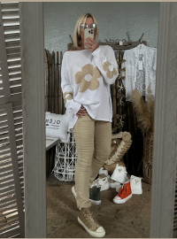 Pull Flowers blanc doré oversize