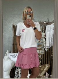 T-shirt Flowers blanc rose