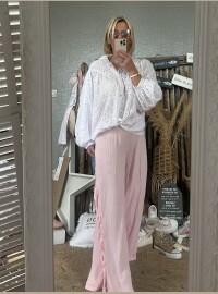 Pantalon noeuds gaze rose