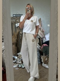 Pantalon Flowers beige