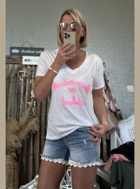 T-shirt Melle blanc pailleté fluo