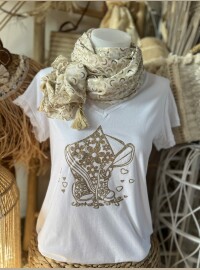 T-shirt vintage blanc doré
