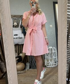 Robe fines rayures rose