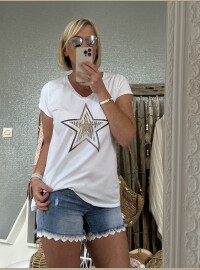 T-shirt star blanc doré