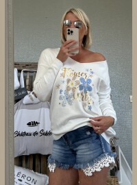 Pull CDS flowers blanc bleu