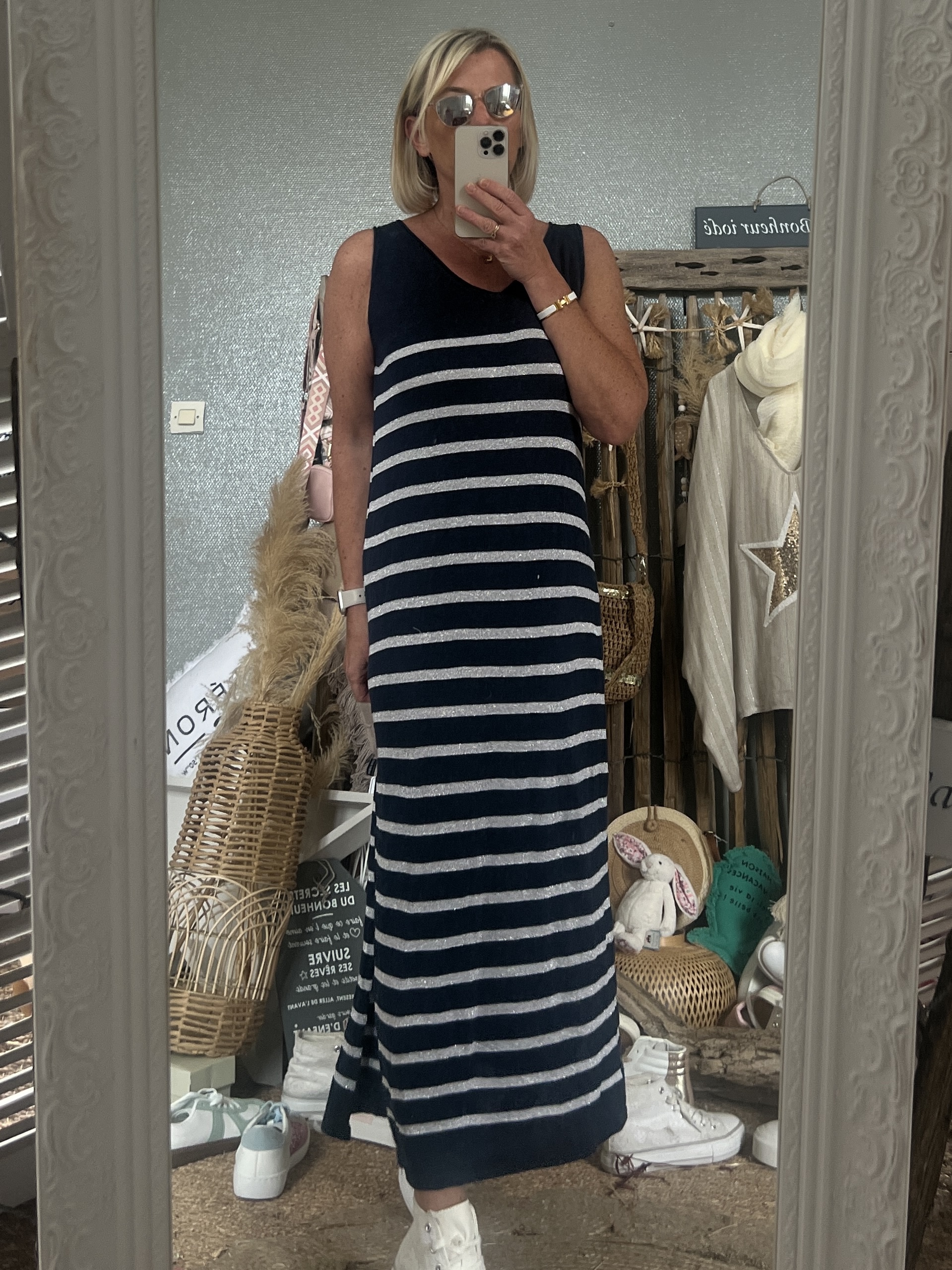 Robe mariniere CDS lurex marine Au Chateau De Sable Boutique en ligne pour femme