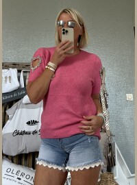 Pull cœur strass rose