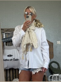 Echarpe blanc beige doré