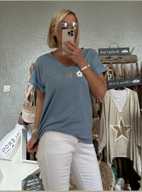 T-shirt flowers bleu jean