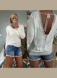 Pull cds blanc dos dentelle