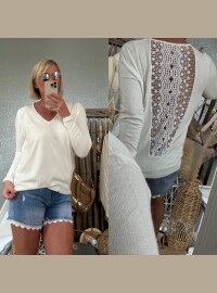 Pull cds blanc dos dentelle