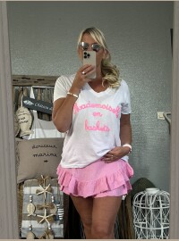 T-shirt Melle blanc pailleté fluo