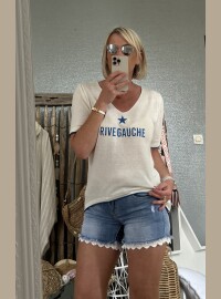 Pull fin écru bleu royal