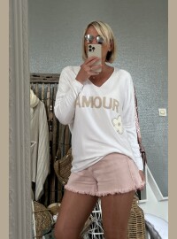Pull fin Amour blanc oversize