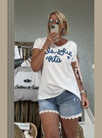 T-shirt La dolce blanc bleu royal