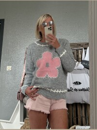 Pull cds fleur  gris