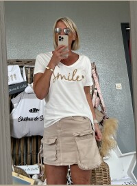T-shirt Smile blanc doré