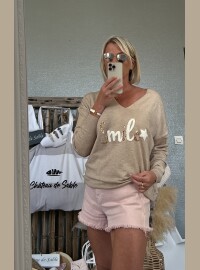 Pull fin Smile beige