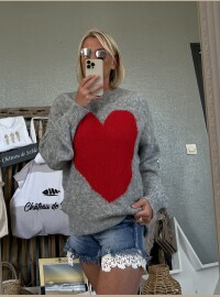 Pull CDS gris cœur rouge