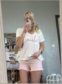 T-shirt Smile blanc rose
