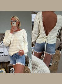 Pull dentelle écru