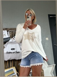 Pull fin star blanc