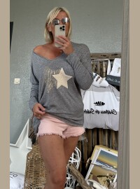 Pull fin star gris