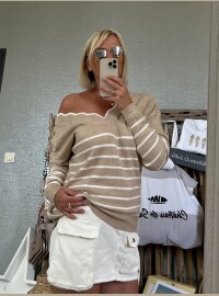 Pull marinière noeuds beige