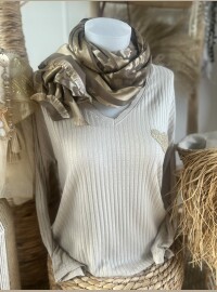 Pull fin cœur beige