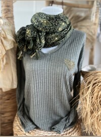 Pull fin cœur kaki