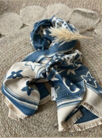 Châle écharpe turquoise beige