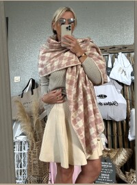 Châle écharpe CDS beige rose lurex
