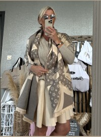 Châle écharpe beige gris