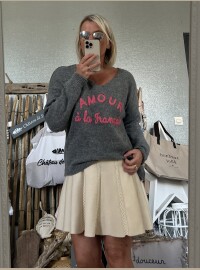 Pull Amour gris blush