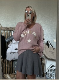 Pull boheme rose poudré