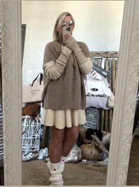 Pull poncho taupe col montant