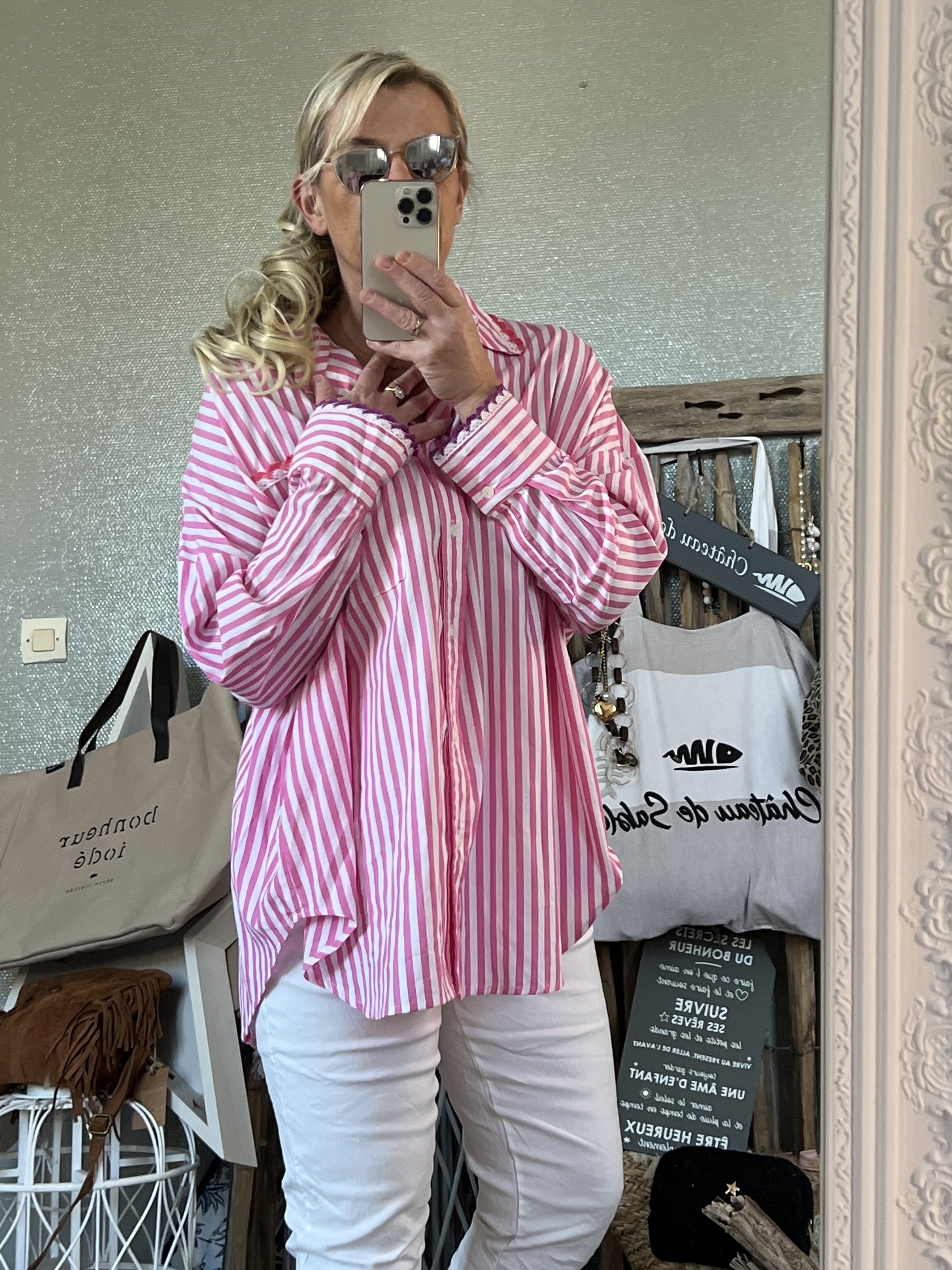 Chemise rayée oversize rose - Au Château De Sable Boutique en ligne