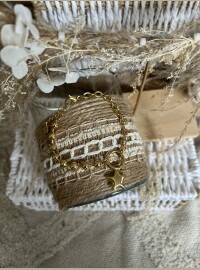 Bracelet perles acier doré