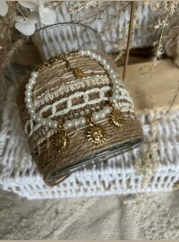 Bracelet perles soleil acier doré