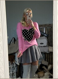 Pull fin cœur rose bonbon