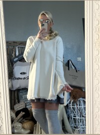 Pull oversize frangé écru