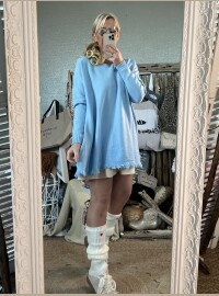 Pull oversize frangé bleu