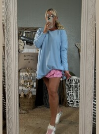 Pull oversize frangé bleu