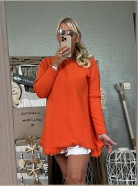 Pull oversize frangé orange