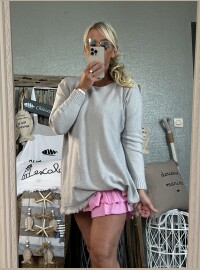 Pull oversize frangé gris