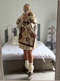 Châle écharpe taupe écru